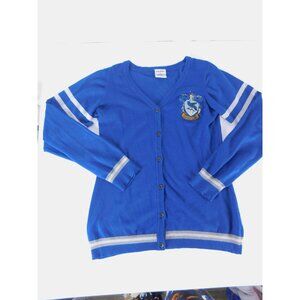 Harry Potter Sweater Womens L Blue Striped V-Neck Cardigan Embroidered